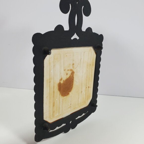 MCM Cast Metal Ceramic Tile Wall Plaque Trivet Vintage Apology Birds Flowers - Picture 11 of 14